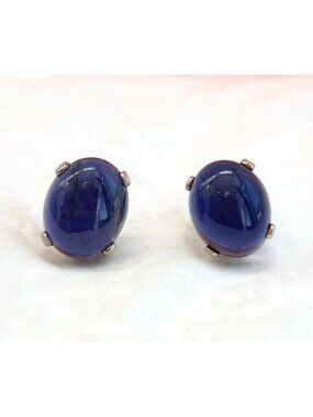Blue Sapphire Accented Minimalist Sterling Silver Vintage 925 Stud Earrings